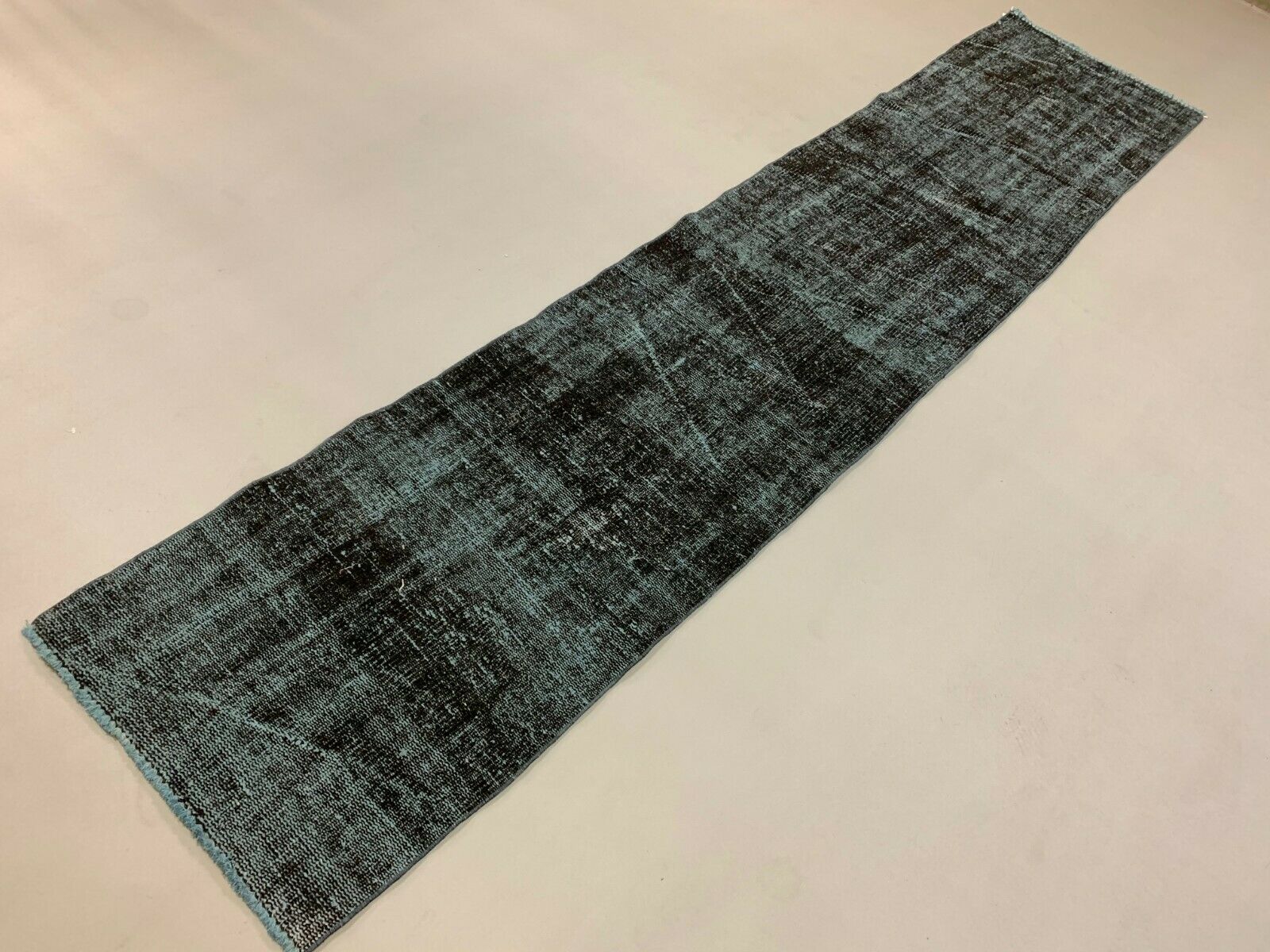 Distressed Turkish Narrow Runner 295x65 cm wool Vintage rug, Overdyed Black kilimshop.myshopify.com