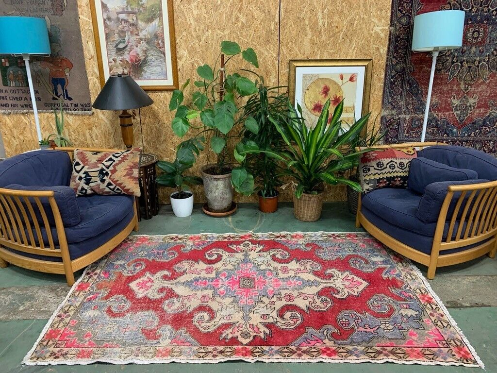 Vintage Turkish Oushak Rug 225x130 cm shabby carpet Ushak Region Medium