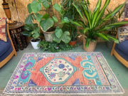 Vintage Turkish Oushak Rug 150x87 cm shabby carpet Ushak Region Medium