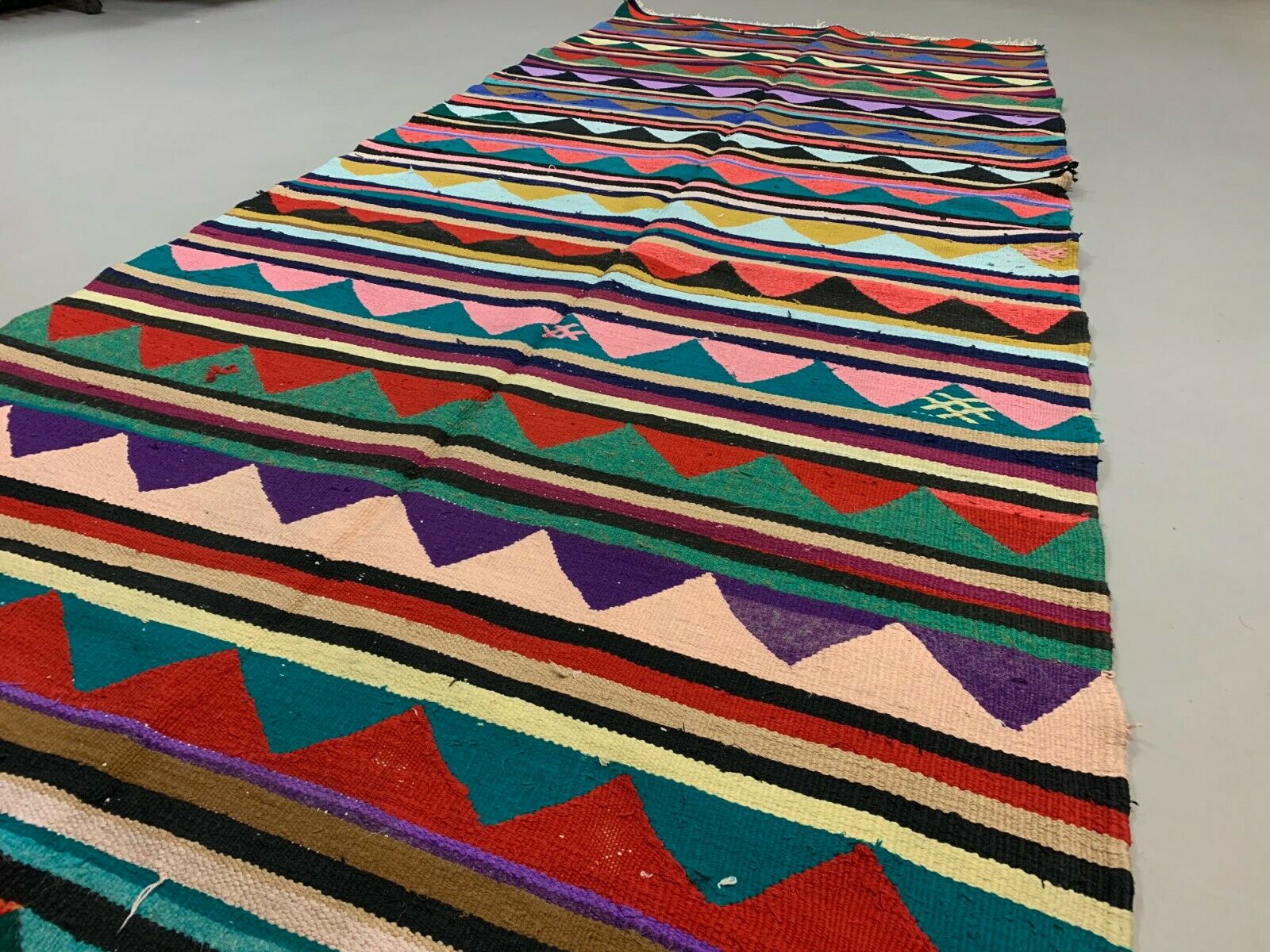 Colourful Vintage Turkish Kilim 290x123 cm Kelim Rug wool Large kilimshop.myshopify.com