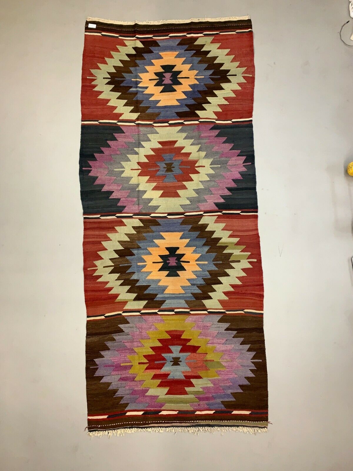 Vintage Turkish Kilim 315x139 cm wool Kelim rug Large, Purple, Red, Black, Blue