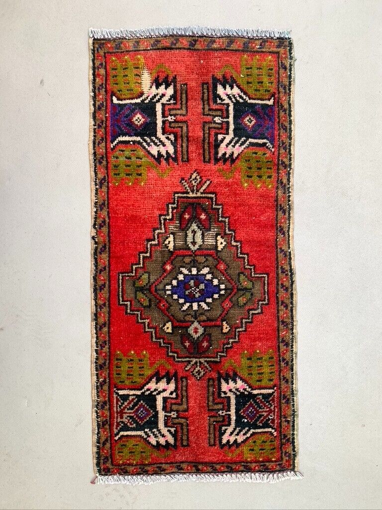 Small Vintage Turkish Rug 101x47 cm, Short Runner, Tribal, Shabby, Mini Carpet