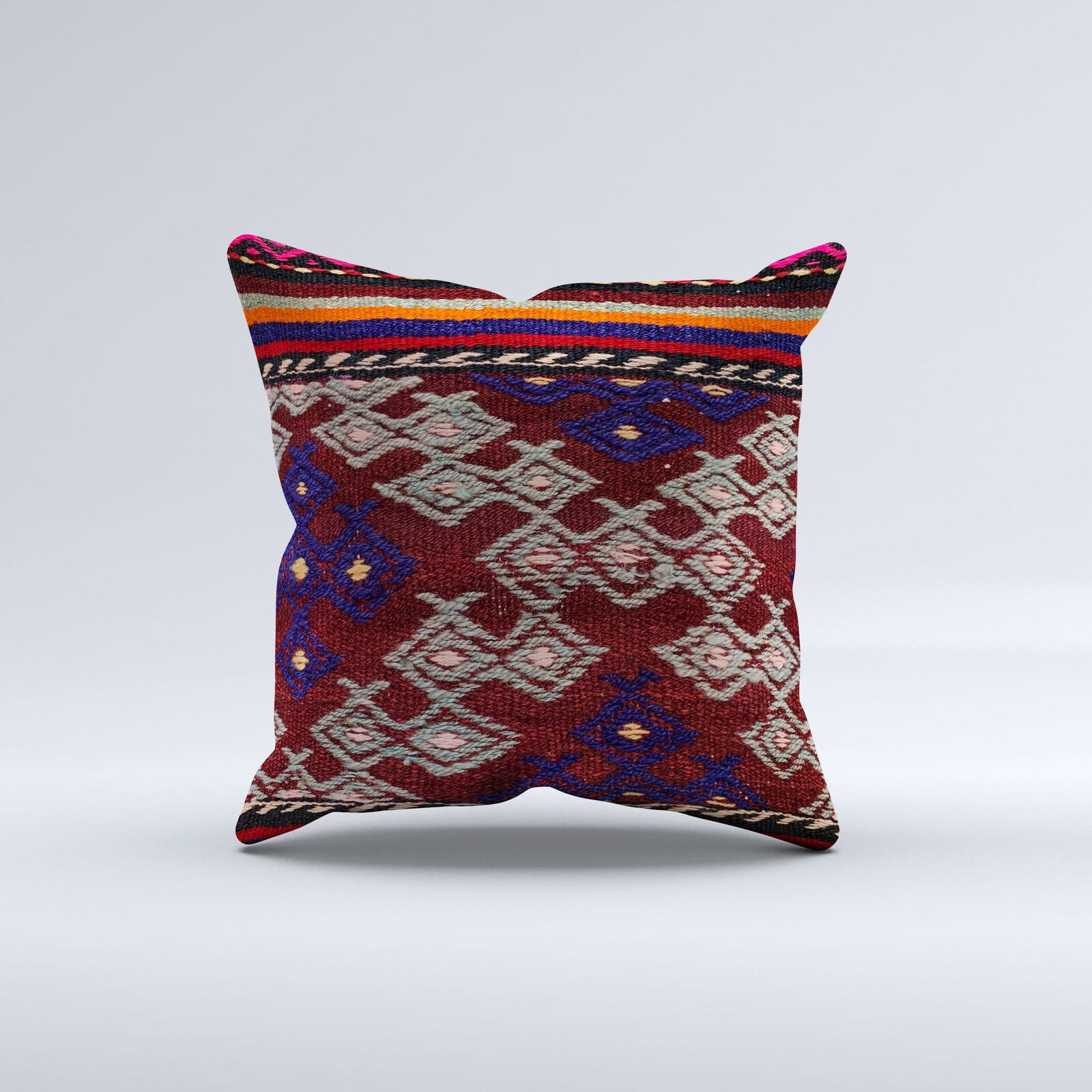 Vintage Turkish Kilim Cushion Cover 50x50 cm Square Wool Kelim Pillowcase 50451