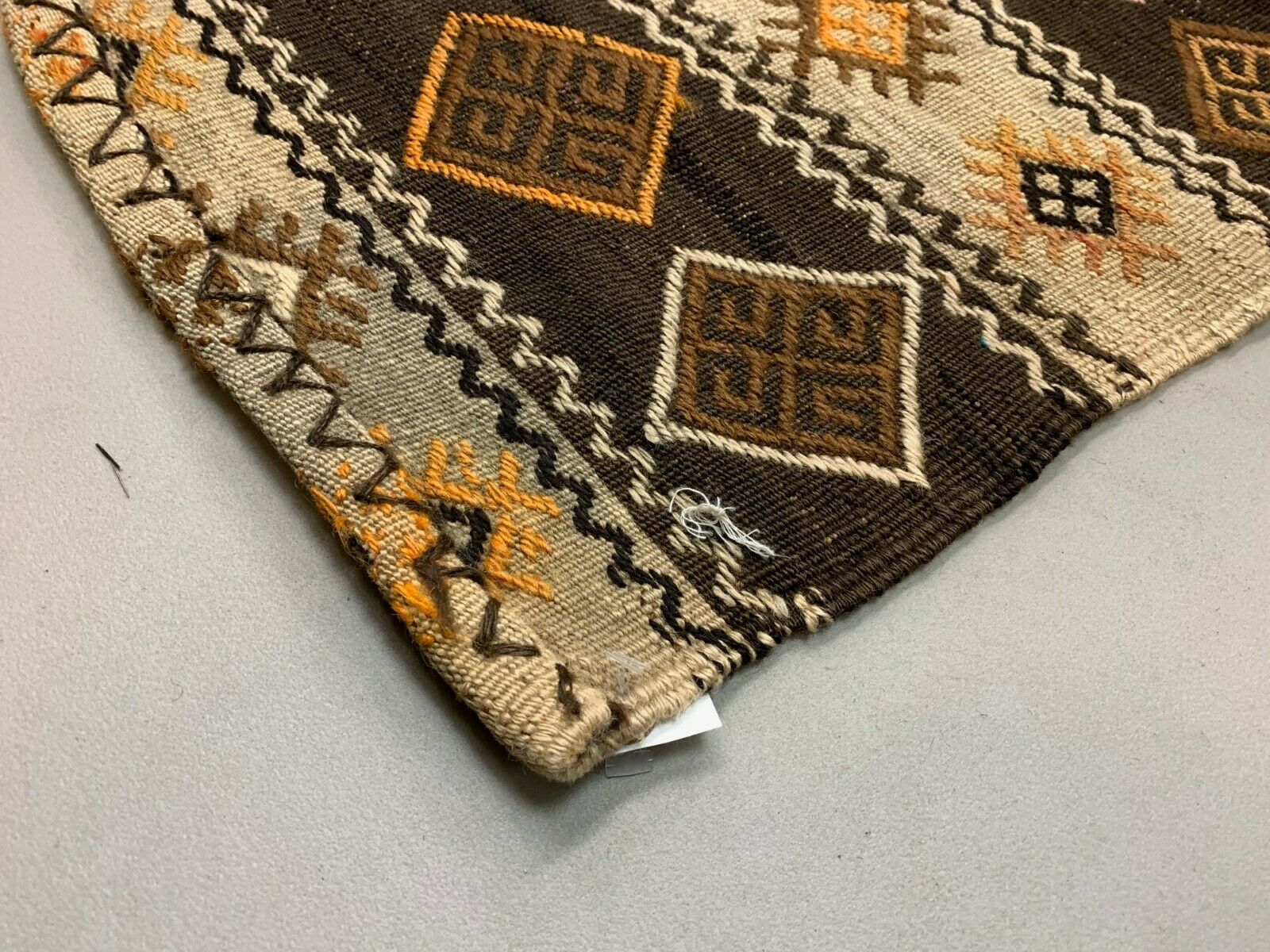 Vintage Turkish Kilim 222x190 cm wool kelim rug Beige, Brown, Black, Large kilimshop.myshopify.com