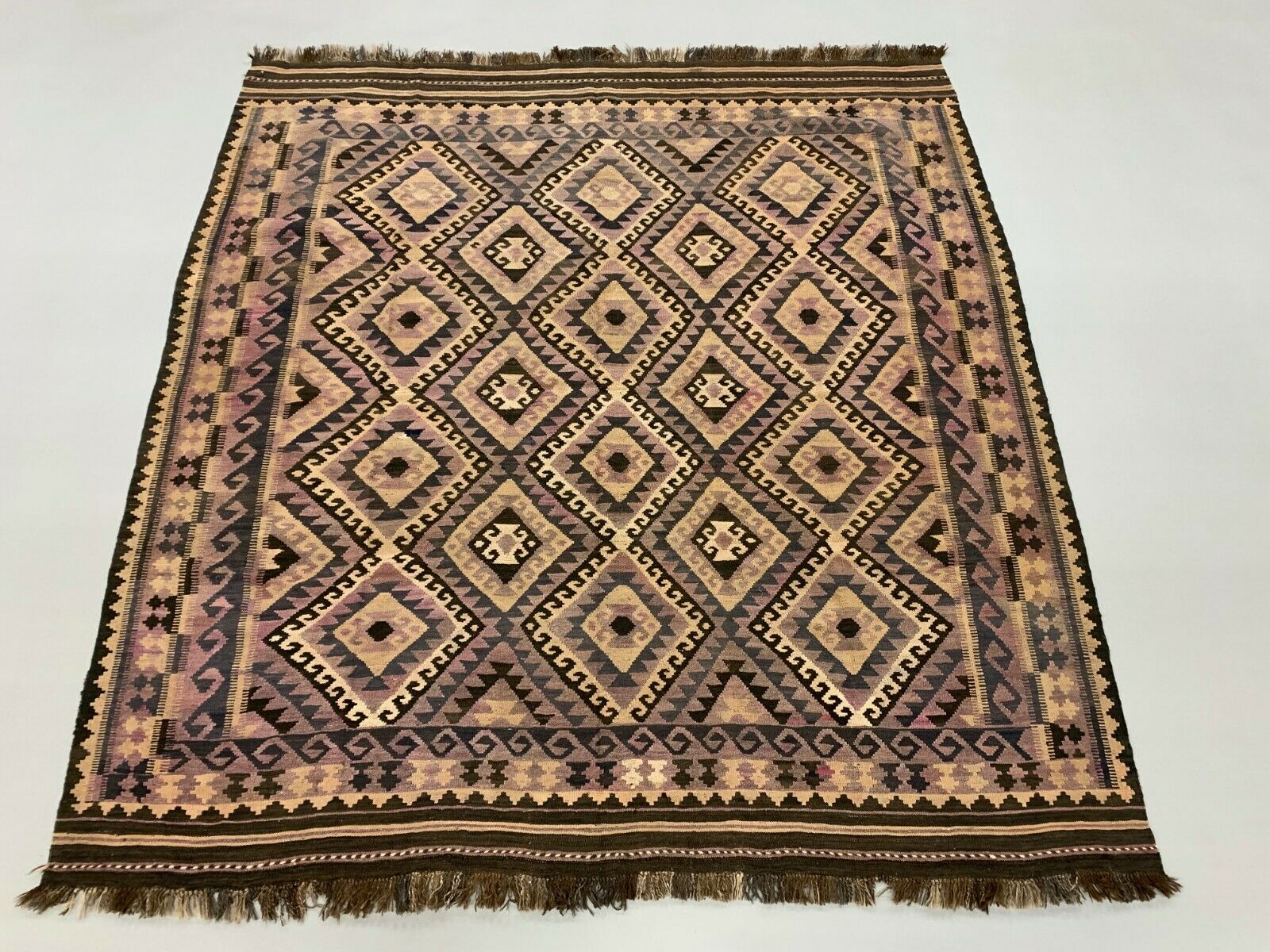 Vintage Afghan Tribal Kilim 253x236 cm Kelim Wool Rug Purple, Brown, Black Large