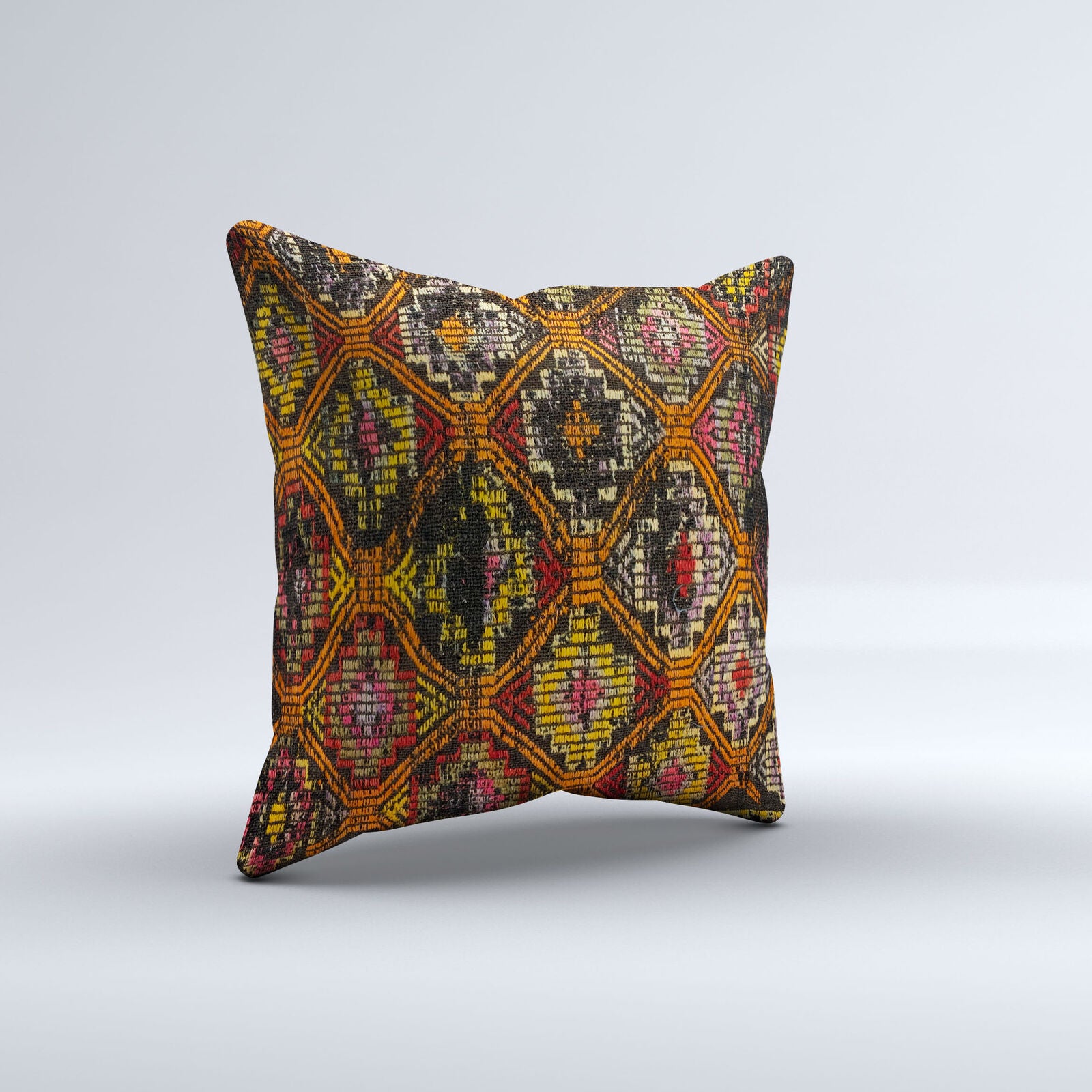 Vintage Turkish Kilim Cushion Cover 60x60 cm Square Wool Kelim Pillowcase 66455