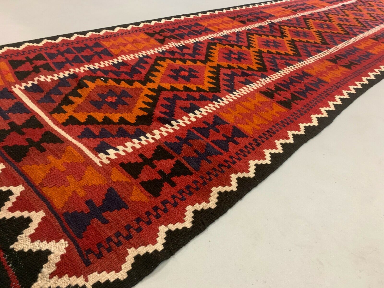 Afghan narrow Kilim Runner 384x94 cm, shabby chic, vintage decor kelim rug kilimshop.myshopify.com