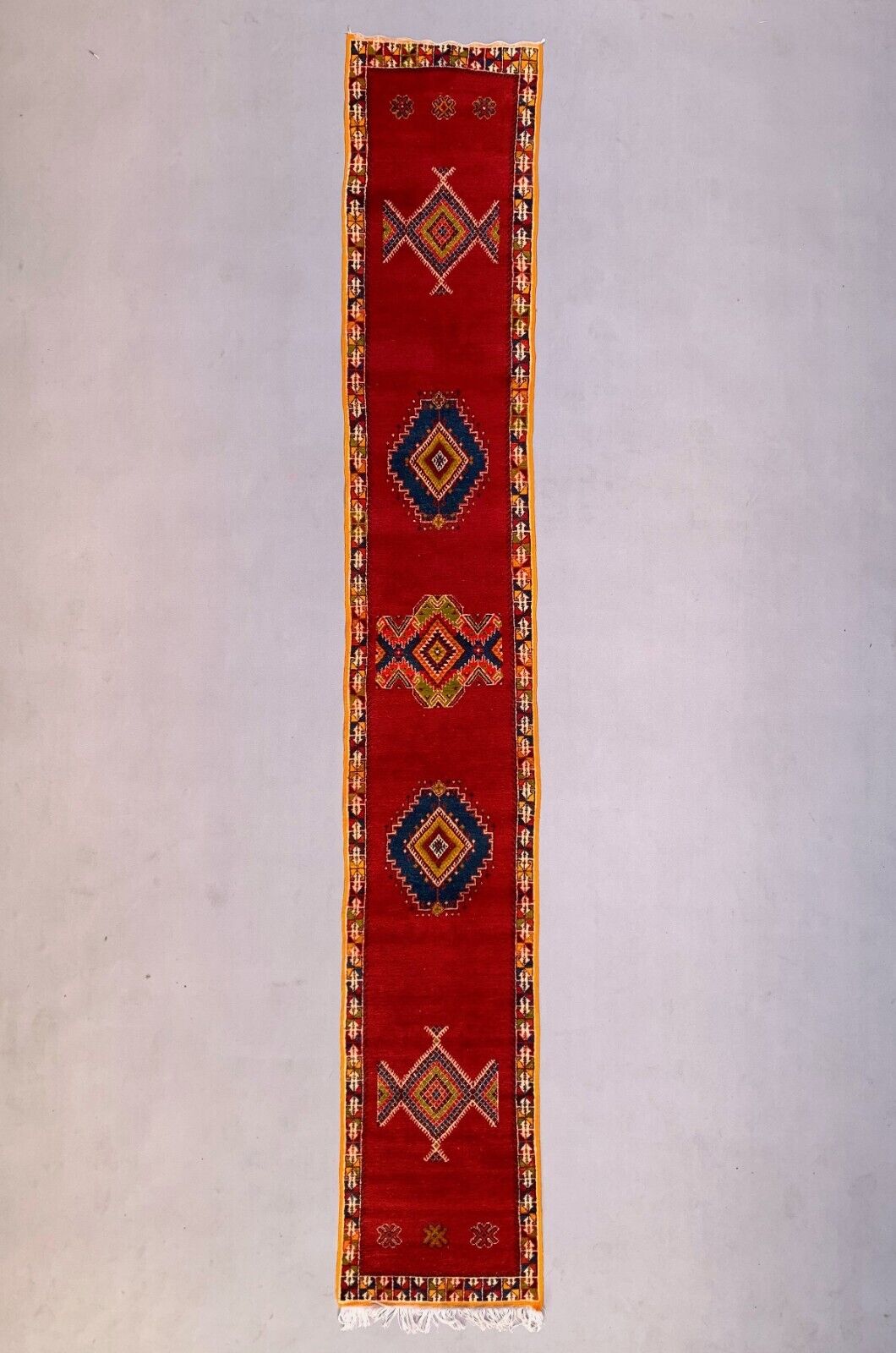 Vintage Moroccan Runner Rug 505x77 cm Tazenacht Berber Atlas, Tribal Red, Blue