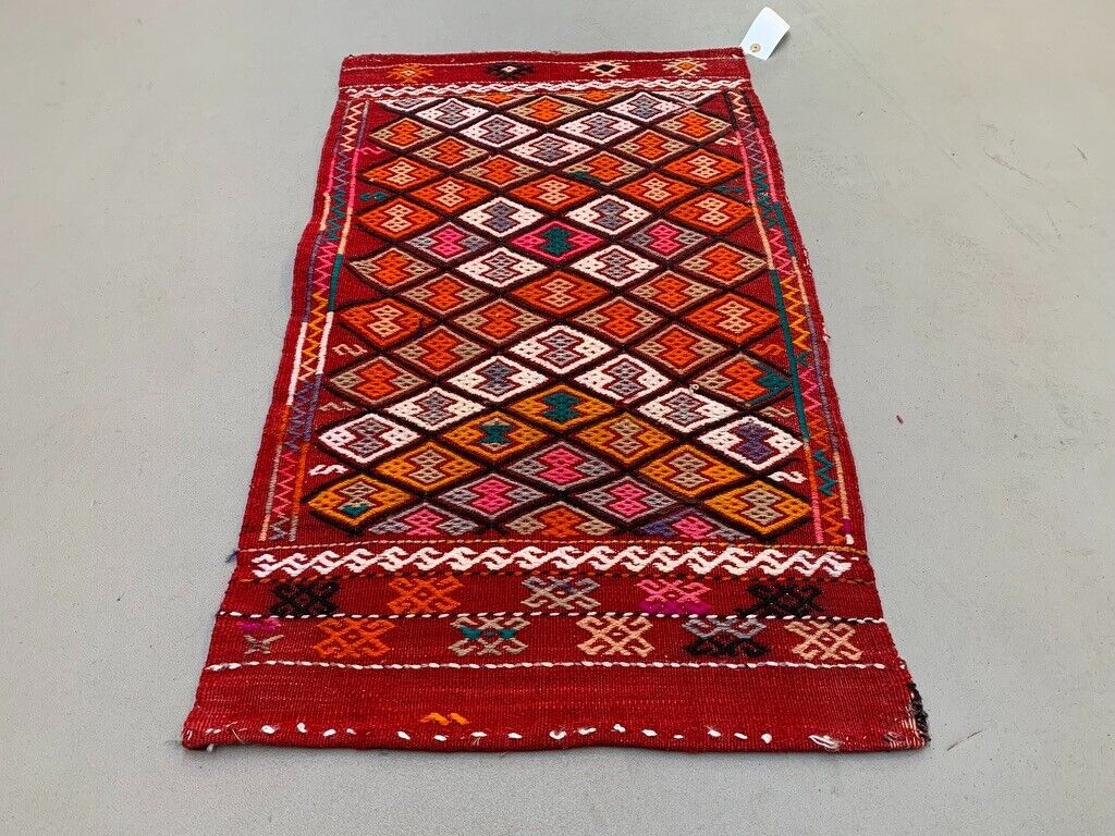 Vintage Turkish Mini Kilim 83x49 cm Wool Small Kelim Runner, shabby Chic