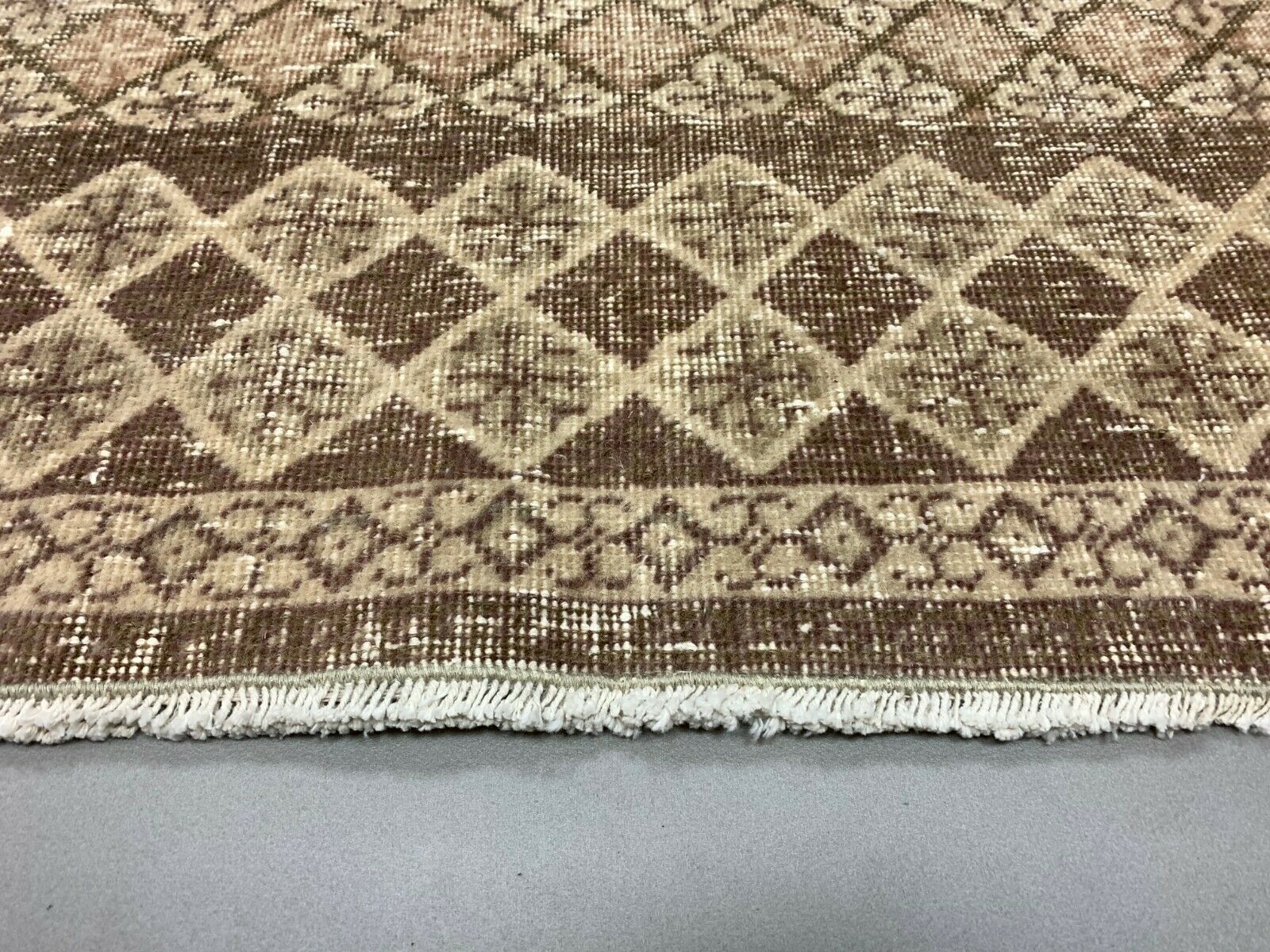 Distressed Turkish Rug 225x137 cm wool Vintage shabby Tribal Brown, Beige kilimshop.myshopify.com