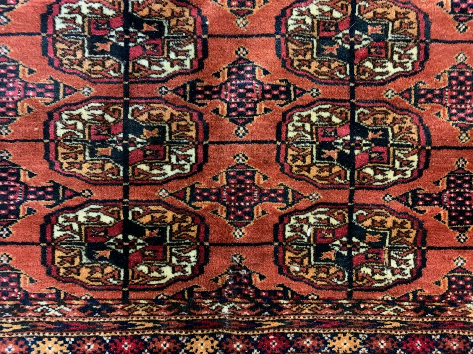 Antique Turkmen Tekke Main Carpet, 290x240 cm Turkoman Bokhara Red Black Beige kilimshop.myshopify.com