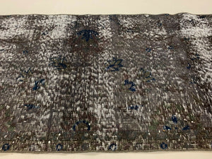 Distressed Turkish Narrow Runner 310x69 cm wool Vintage rug, Overdyed Grey kilimshop.myshopify.com