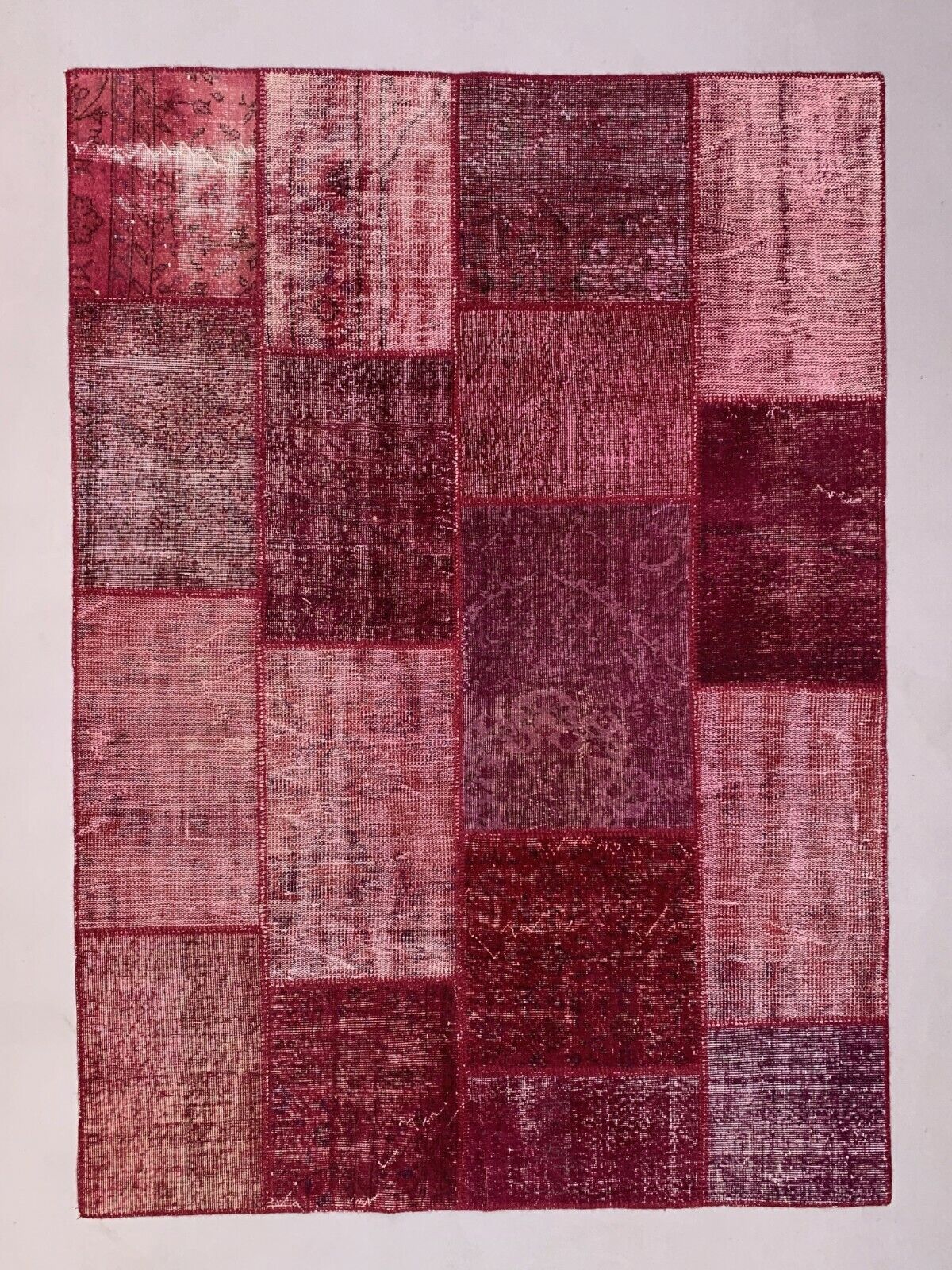 Distressed Turkish Patchwork Rug 240x170 cm wool Vintage shabby Tribal Red Large