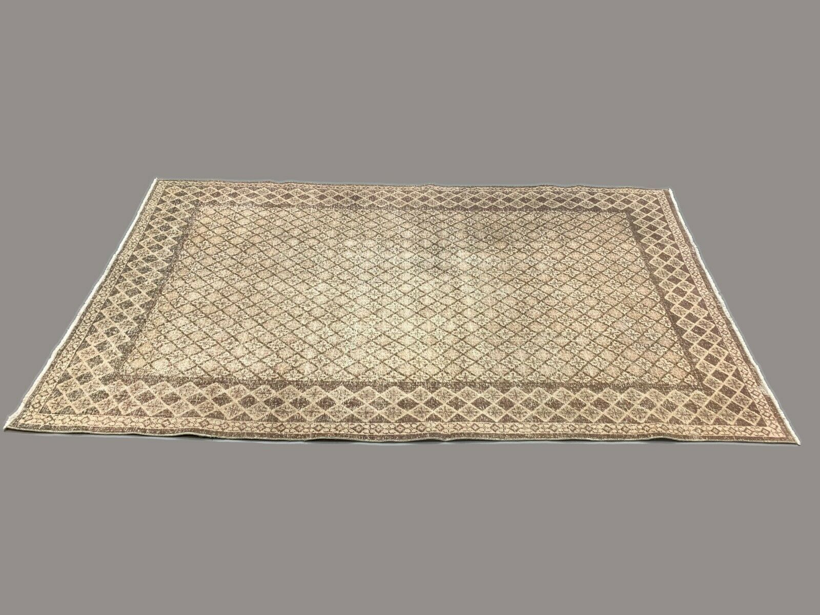 Distressed Turkish Rug 225x137 cm wool Vintage shabby Tribal Brown, Beige kilimshop.myshopify.com