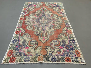 Vintage Turkish Rug 220x130 cm shabby Distressed carpet medium
