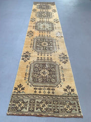 Distressed Turkish Runner 350x75 cm wool Vintage Tribal Rug