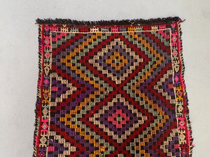 Vintage Turkish Mini Kilim 90x66 cm Wool Small Kelim Runner, shabby Chic