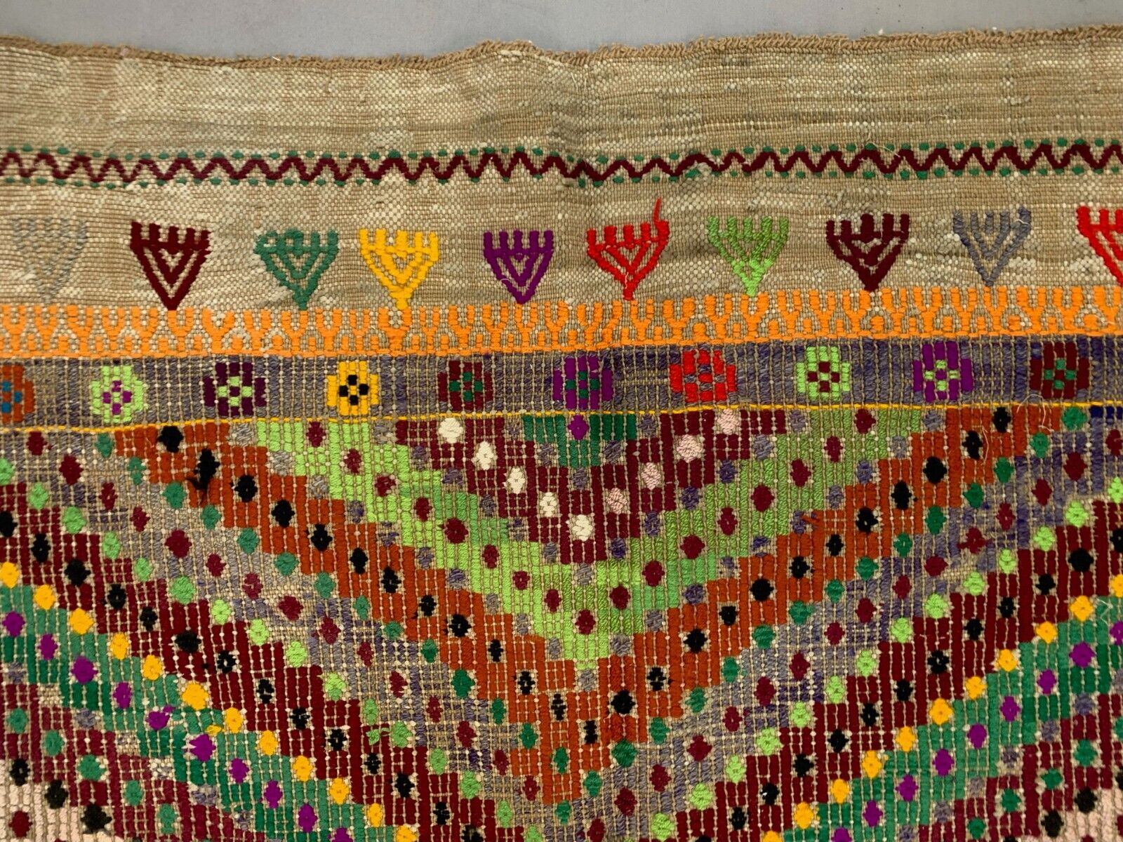 Large Vintage Turkish Kilim Rug 330x193 cm Wool Jajim Kelim