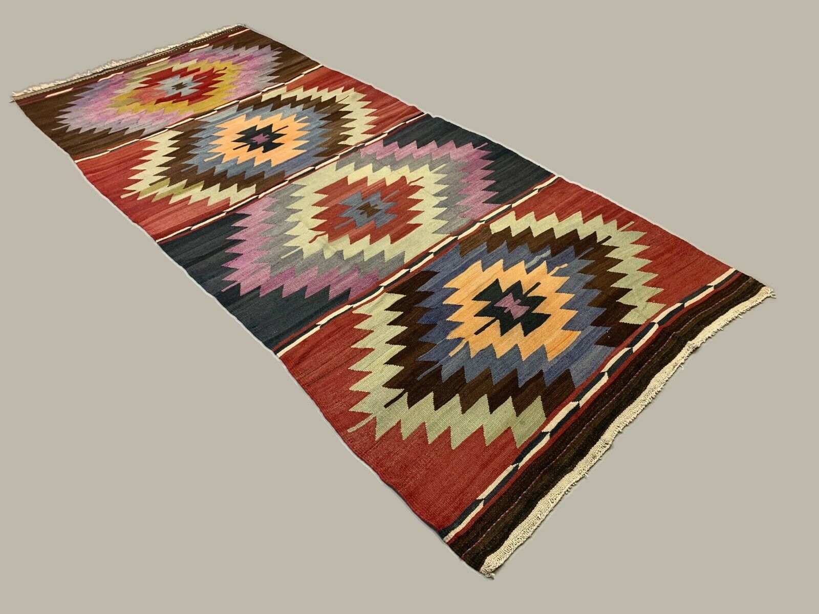 Vintage Turkish Kilim 315x139 cm wool Kelim rug Large, Purple, Red, Black, Blue