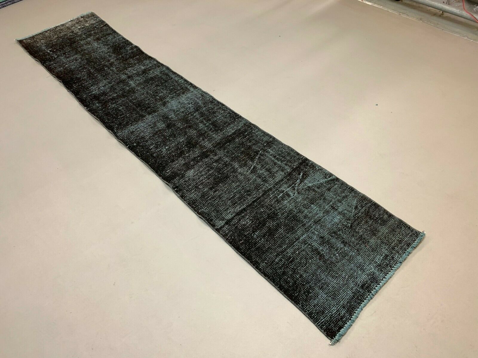 Distressed Turkish Runner 293x62 cm wool Vintage rug, Overdyed Black kilimshop.myshopify.com