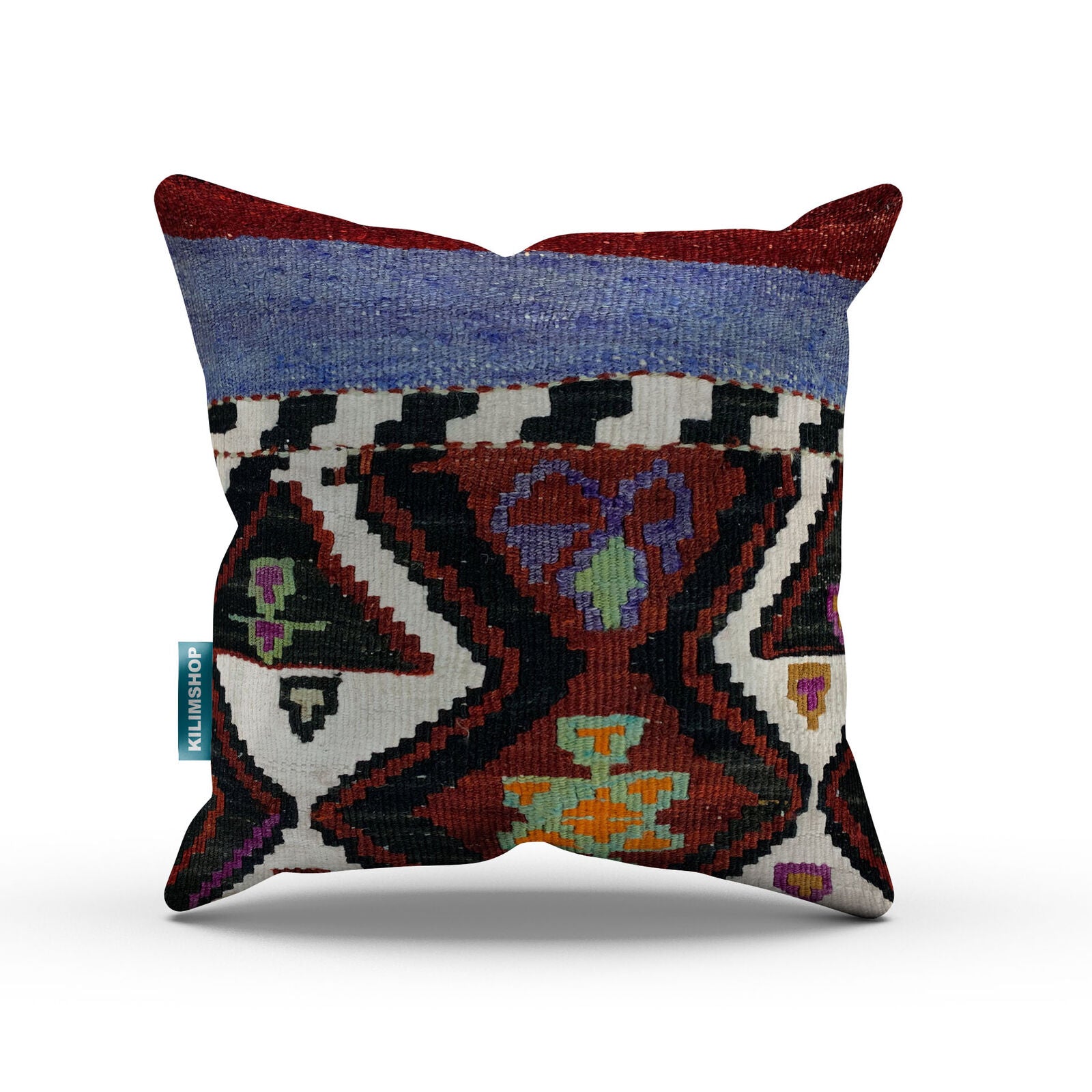 Vintage Kilim Cushion Cover 40x40 cm Square Wool Kelim Pillow Moroccan Decor