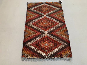 Vintage Turkish Mini Kilim 93x56 cm Wool Small Kelim Runner, shabby Chic