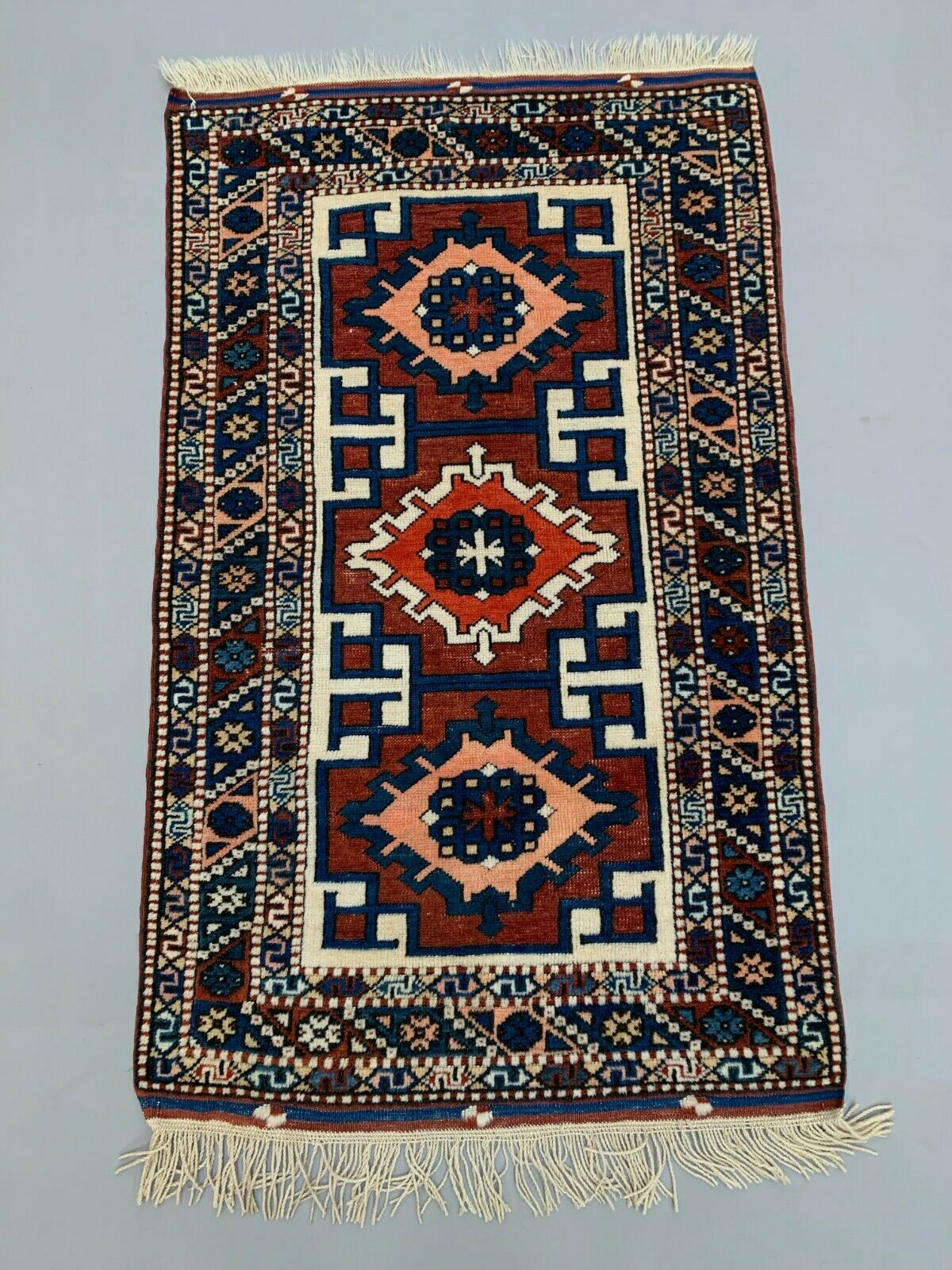 Vintage Turkish Kazak Rug Oriental 160x94 cm Tribal Small Carpet, Red and Blue