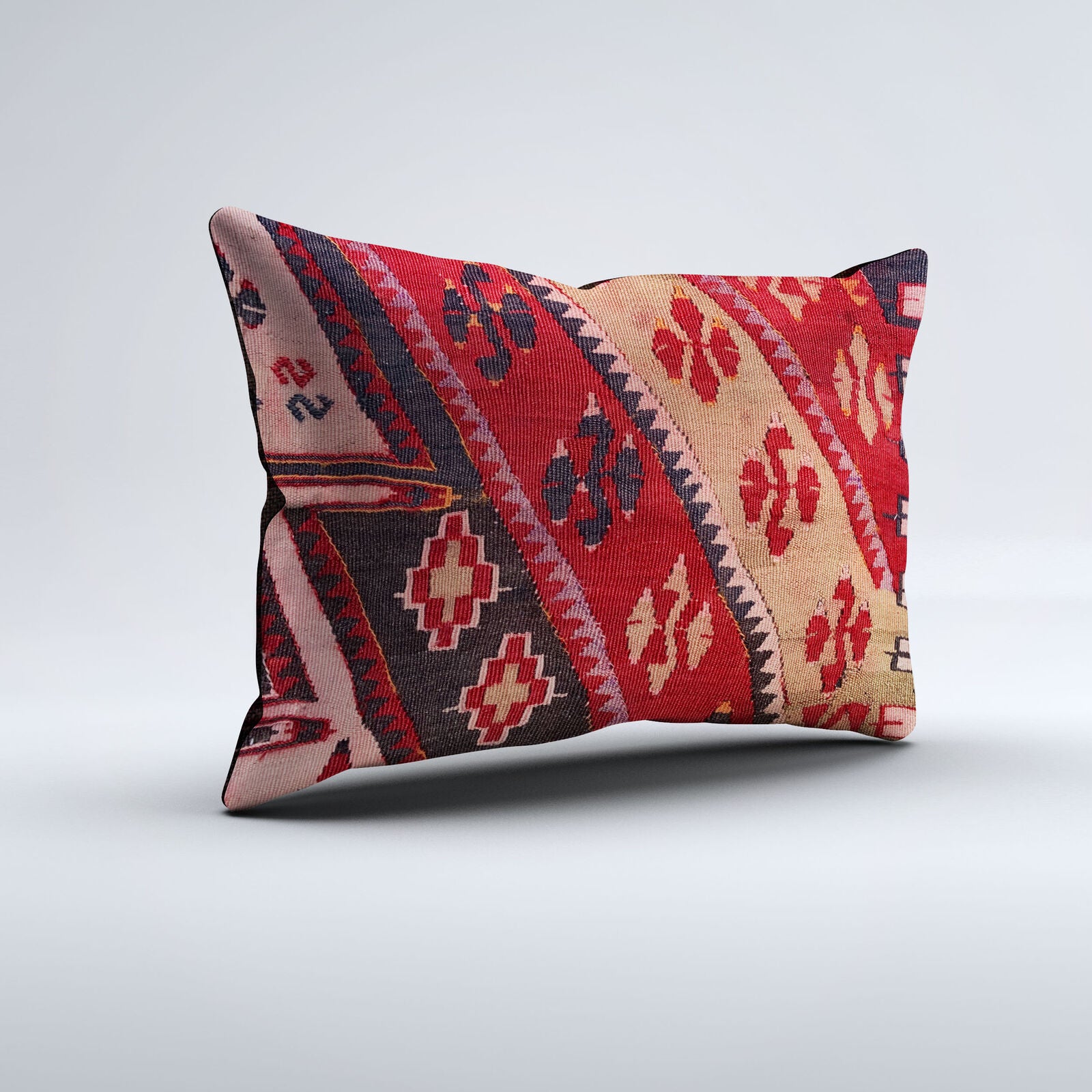 Vintage Turkish Kilim Cushion Cover 60x40 cm Square Wool Kelim Pillowcase 64691
