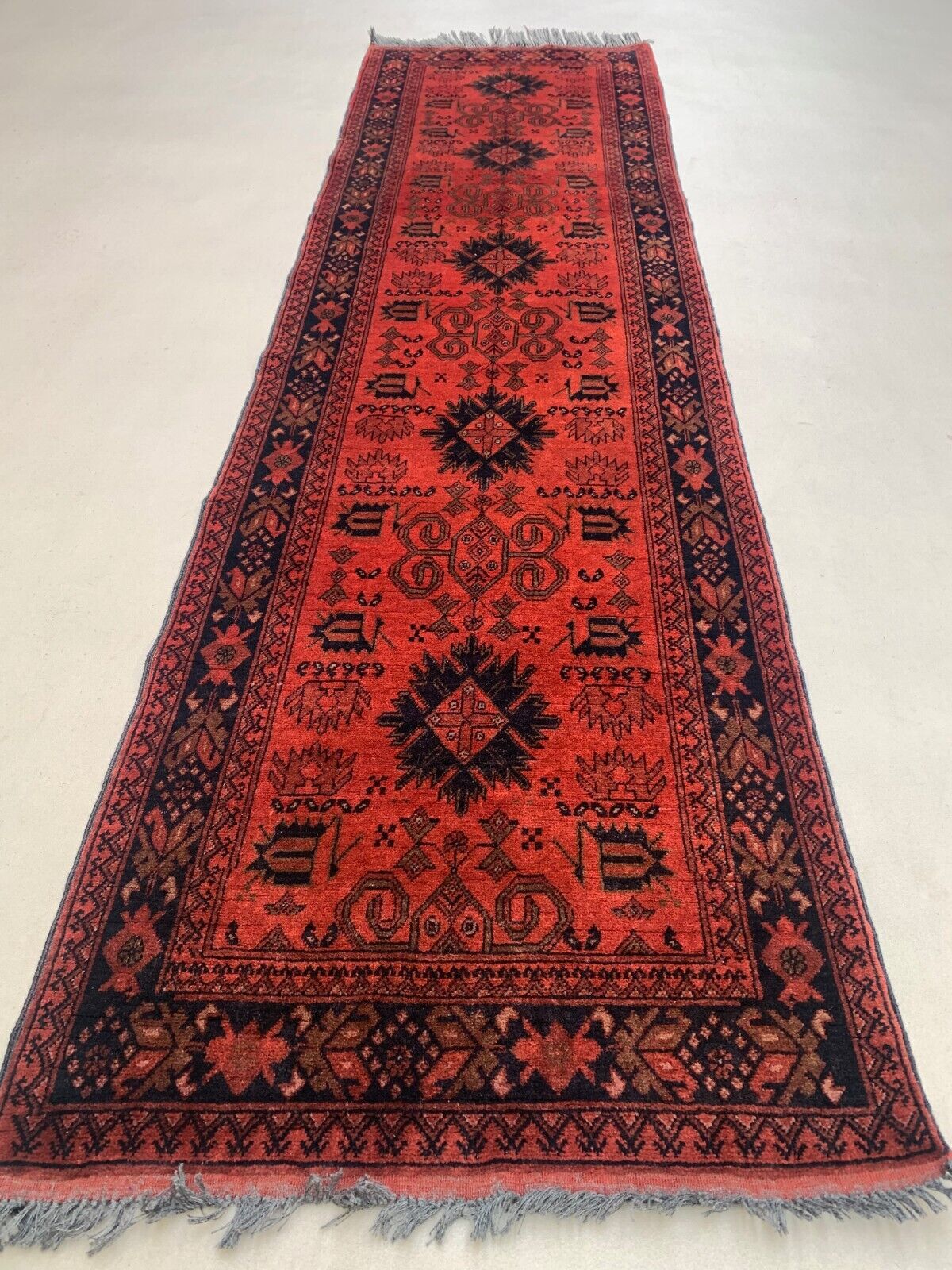 Afghan Khal Mohammadi Runner 307x81 cm, Vintage Turkoman Rug