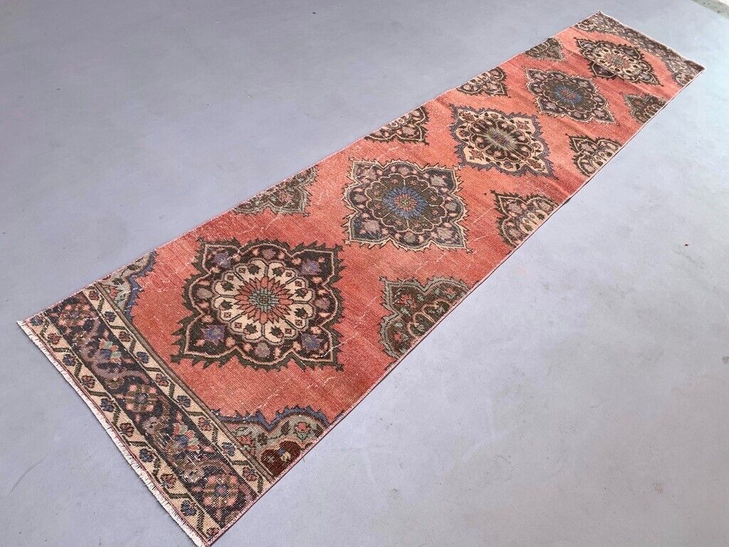 Distressed Turkish Runner 398x81 cm wool Vintage Tribal Rug