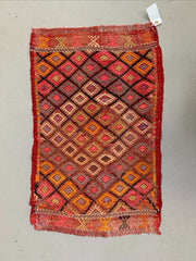 Vintage Turkish Mini Kilim 90x56 cm Wool Small Kelim Runner, shabby Chic