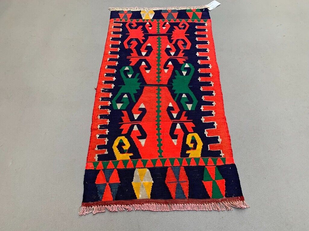 Vintage Turkish Mini Kilim 91x46 cm Wool Small Kelim Runner, shabby Chic