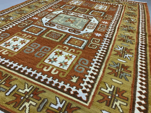 Vintage Turkish Kilim  240x173 cm, tribal Kelim Rug, Green, Beige, Brown, Large