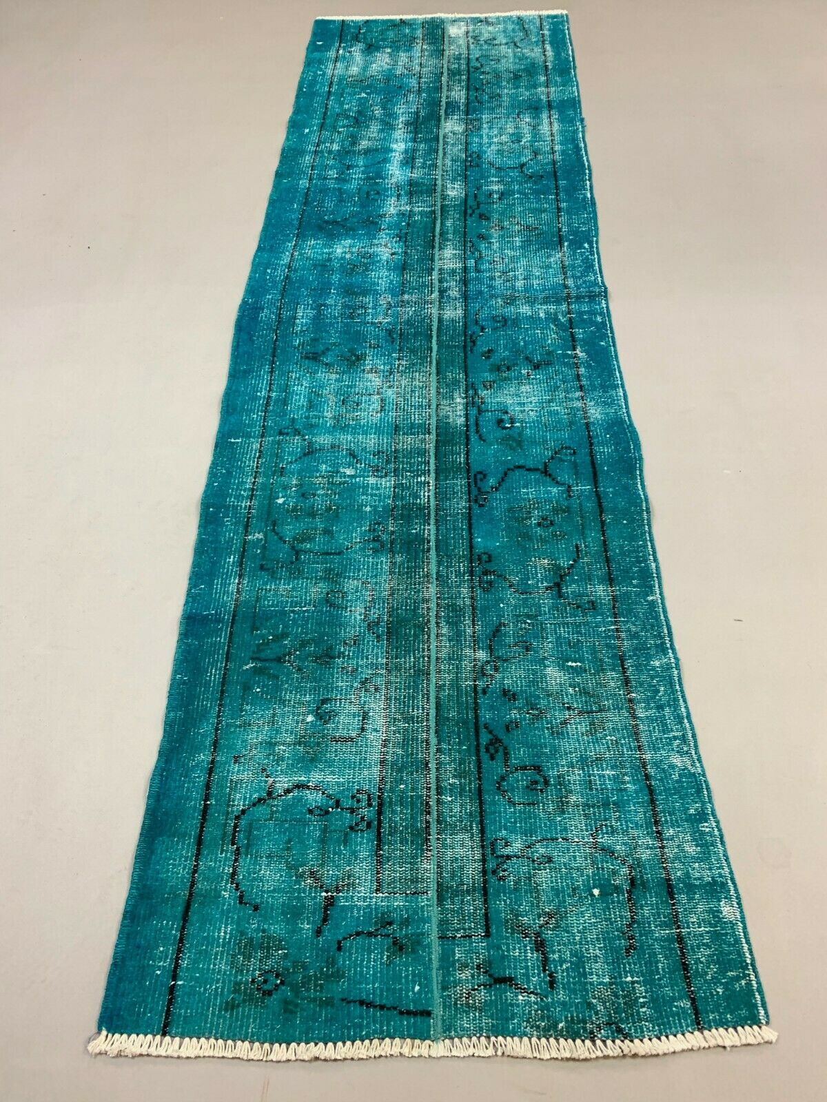 Distressed Turkish Runner 272x78 cm wool Vintage rug, Overdyed Blue kilimshop.myshopify.com