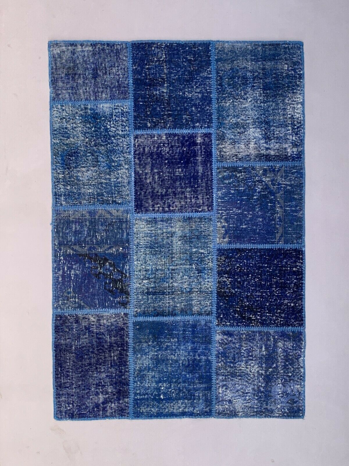 Distressed Turkish Patchwork Rug 183x123 cm Vintage shabby Tribal Blue Medium