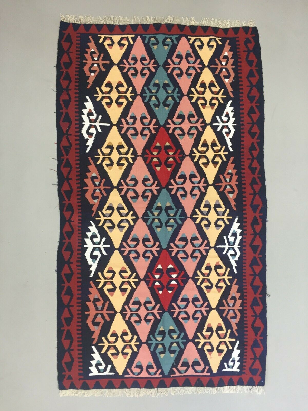Vintage Turkish Kilim 177x103 cm Wool Kelim Rug Red Blue Pink Black Medium