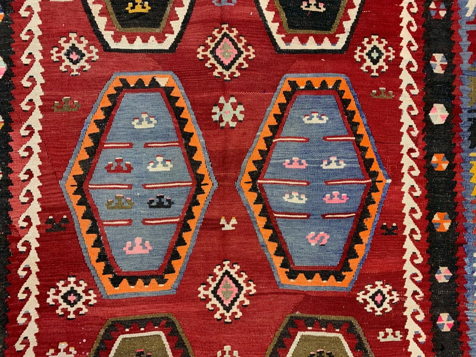 Vintage Turkish Kilim 280x150 cm, Antique Kelim Rug Large Red, Black kilimshop.myshopify.com