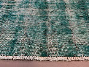 Distressed Turkish Narrow Runner 288x84 cm wool Vintage rug, Overdyed Green kilimshop.myshopify.com