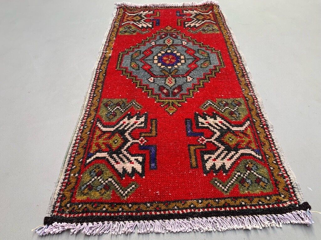 Small Vintage Turkish Rug 108x53 cm, Short Runner, Tribal, Shabby Chic