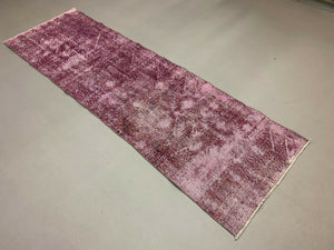 Distressed Turkish Narrow Runner 253x77 cm wool Vintage rug, Overdyed Purple kilimshop.myshopify.com