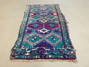 Small Vintage Turkish Rug 91x52 cm, Short Runner, Tribal, Shabby, Mini Carpet