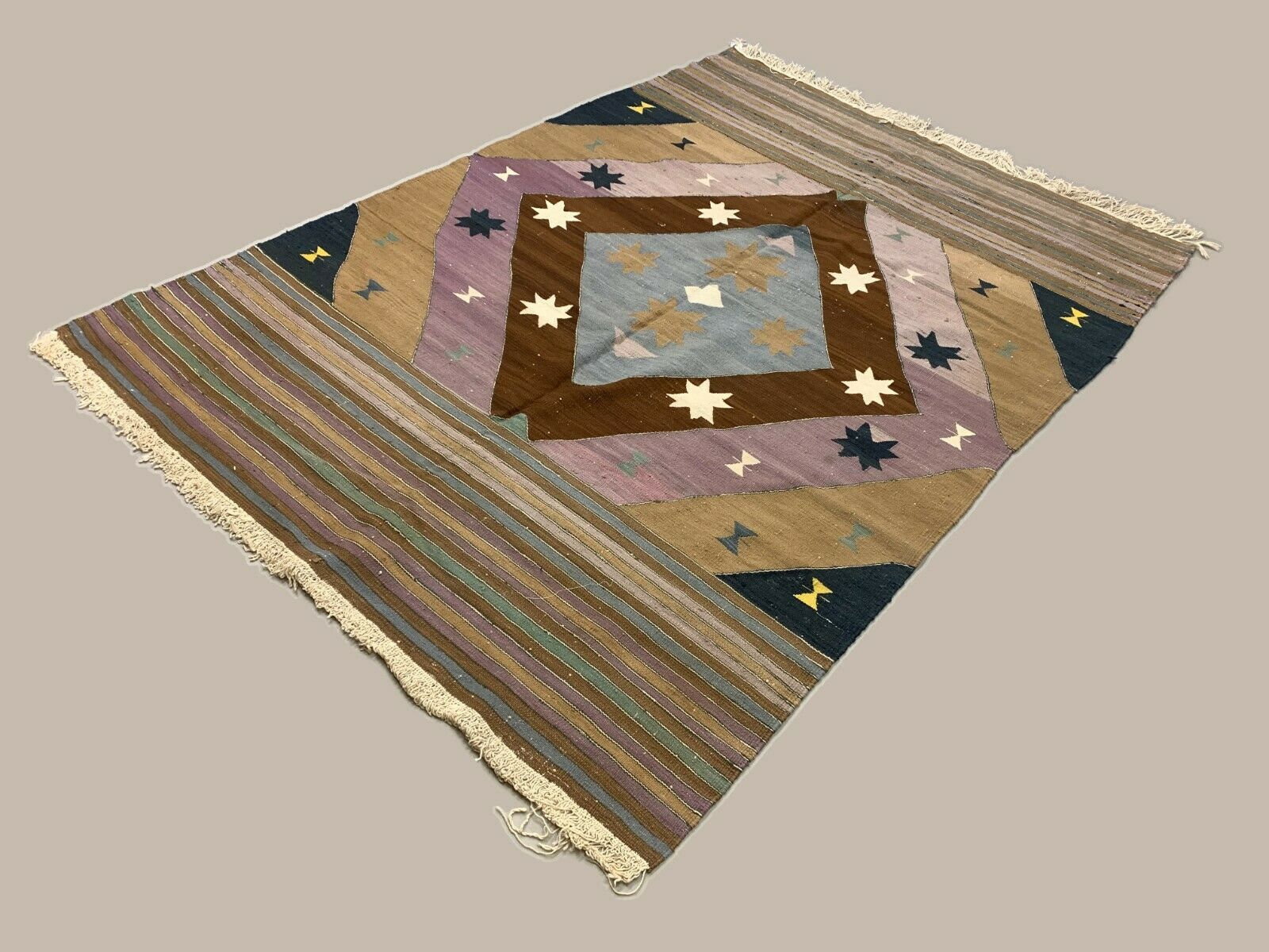 Vintage Turkish Kilim  242x174 cm Kelim Rug, Wool, Large Brown, Beige, Purple kilimshop.myshopify.com