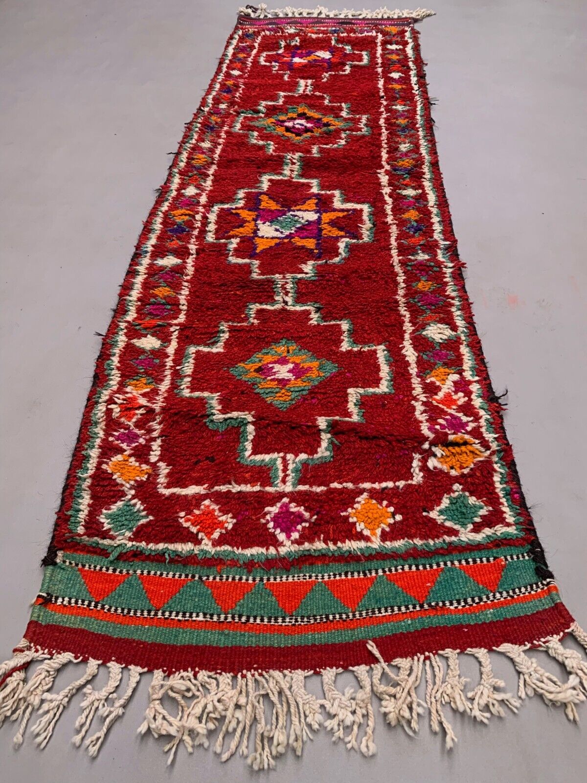 Vintage Turkish  Tribal Runner 330x90 cm veg dye wool rug tribal, handmade