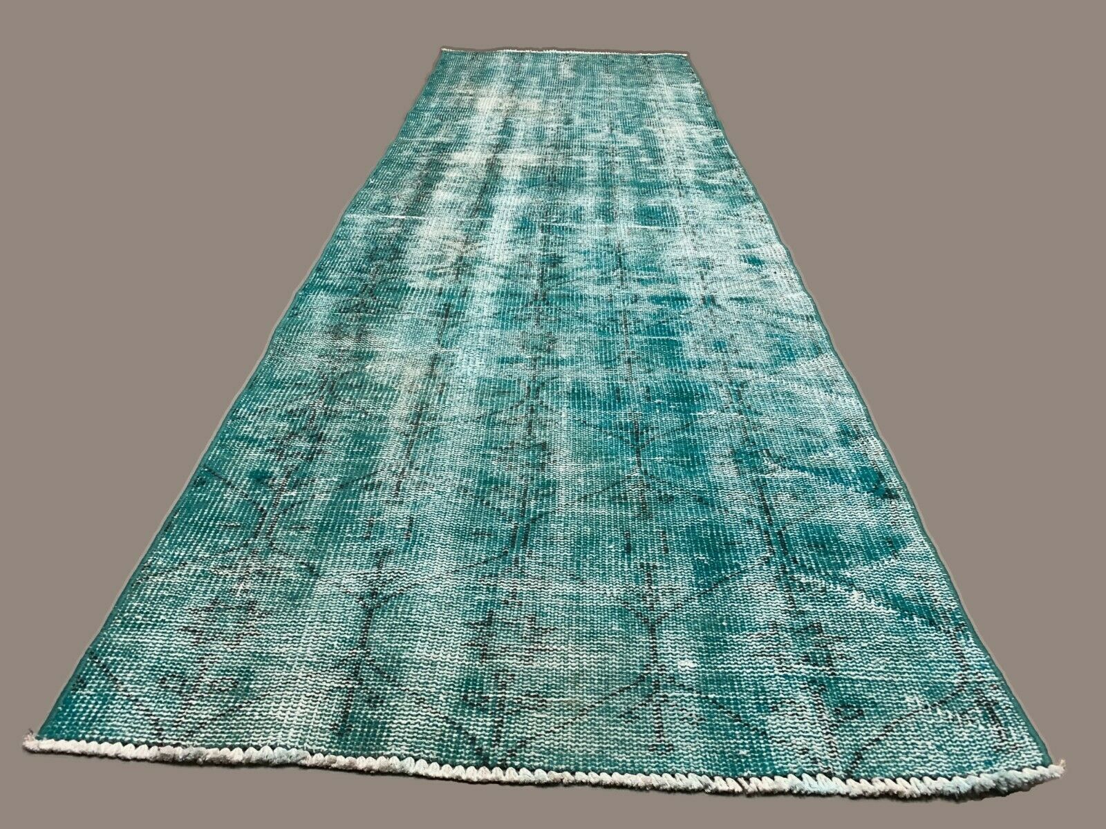 Distressed Turkish Narrow Runner 282x88 cm wool Vintage rug, Overdyed Blue kilimshop.myshopify.com