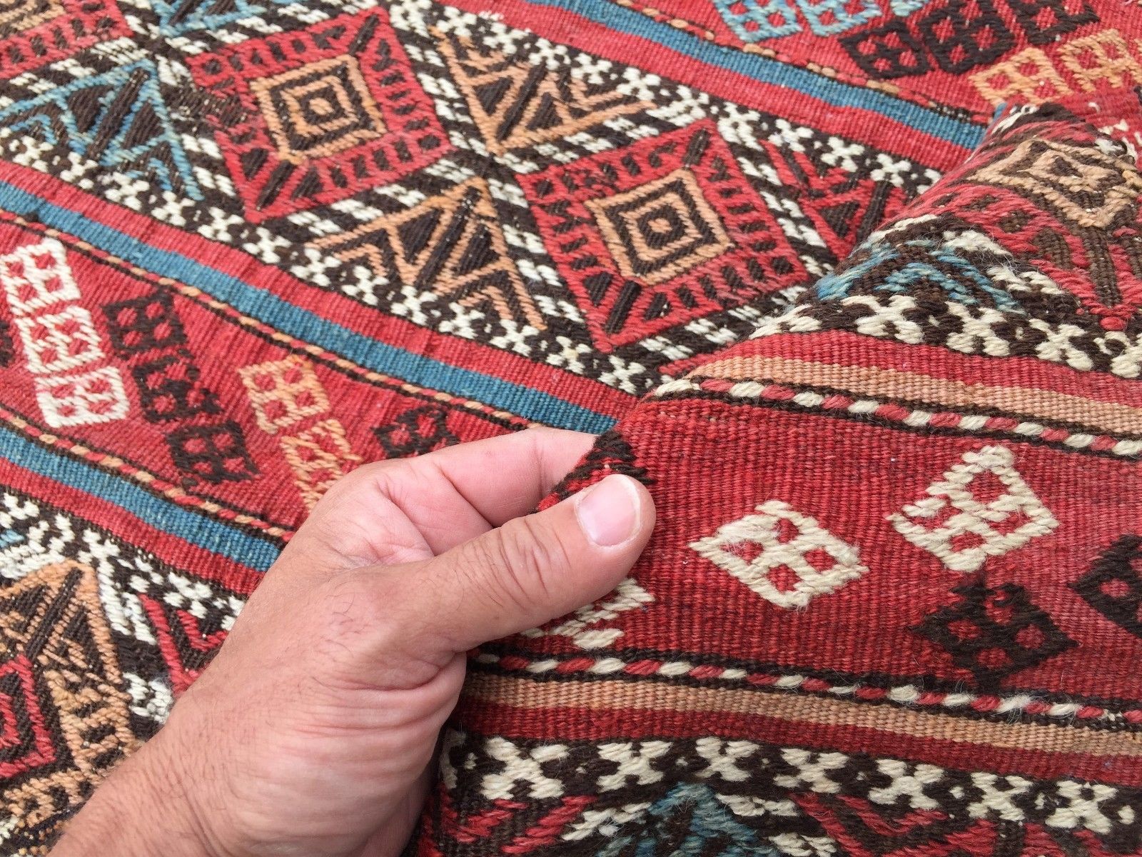 Antique Turkish Kilim Rug shabby vintage old wool country home Kelim 95x93cm Antiques:Carpets & Rugs kilimshop.myshopify.com