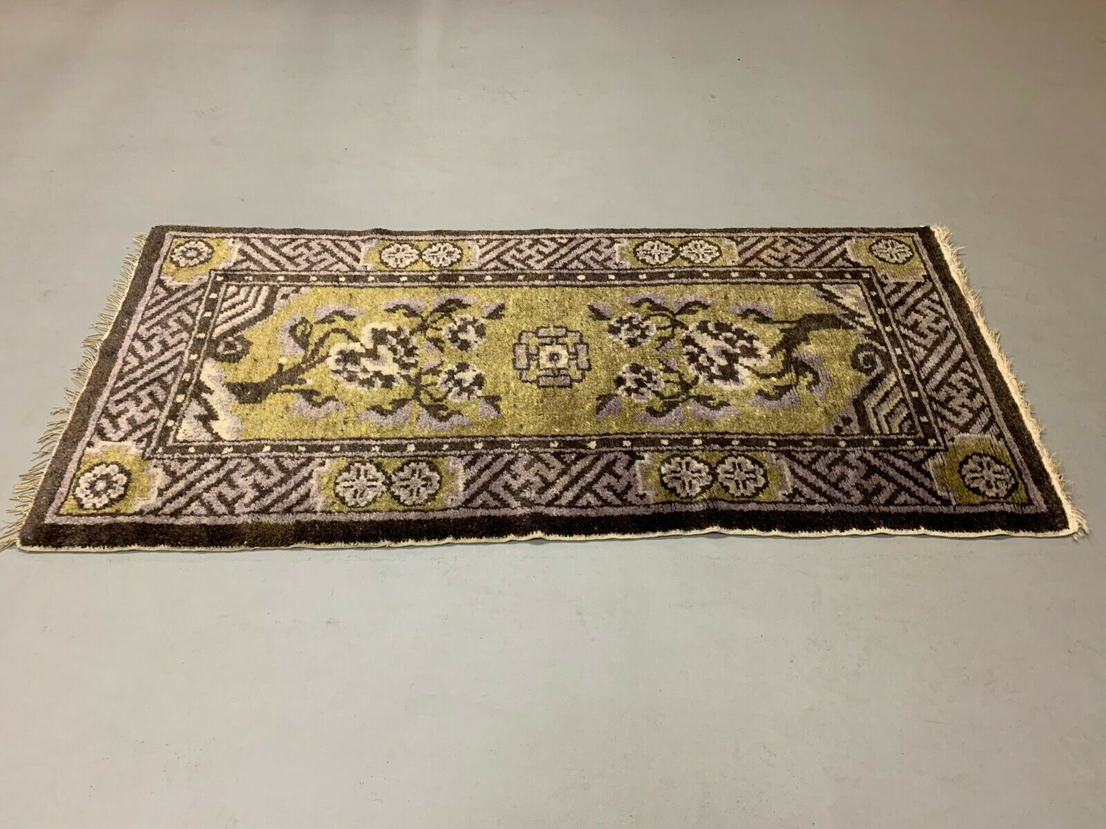 Antique Chinese Pao Tao Rug 145x68 cm, Wool, Gold and Brown kilimshop.myshopify.com