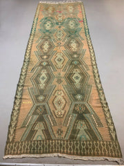 Vintage Turkish Kilim 405x136 cm Wool Kelim Rug Large Runner kilimshop.myshopify.com