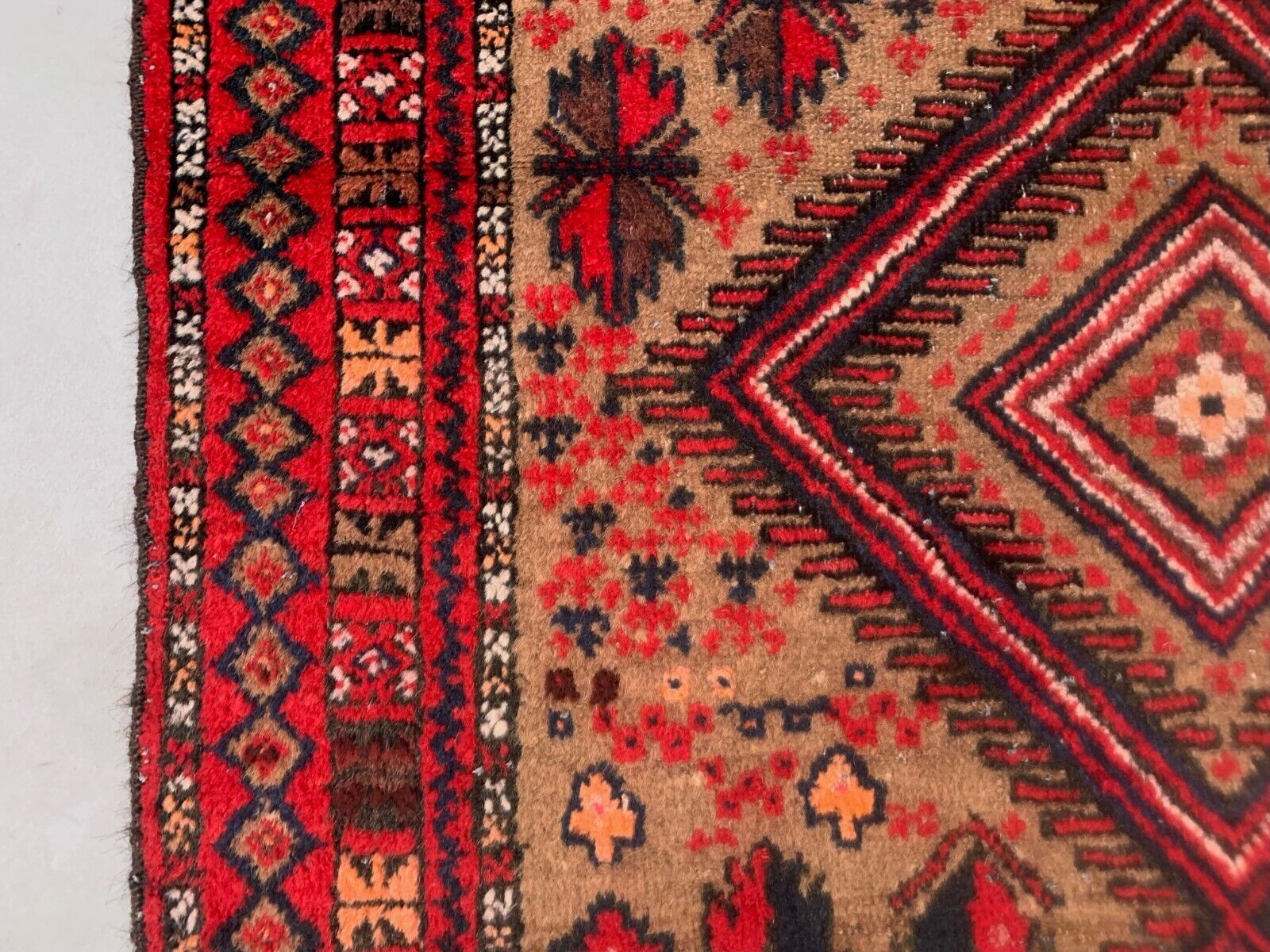Vintage Afghan Village Rug 138x85 cm, Red, Black Tribal Small