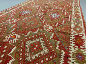 Vintage Turkish Kilim 348x144 cm Wool Kelim Rug, Runner Large kilimshop.myshopify.com