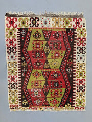 Small Vintage Turkish Kilim Rug 98x80 cm Wool Kelim